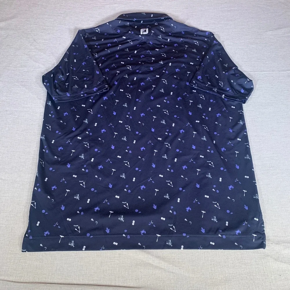 FootJoy Mens XL Navy Seafood Boil Lobster Crab Print Golf Polo Shirt 29191